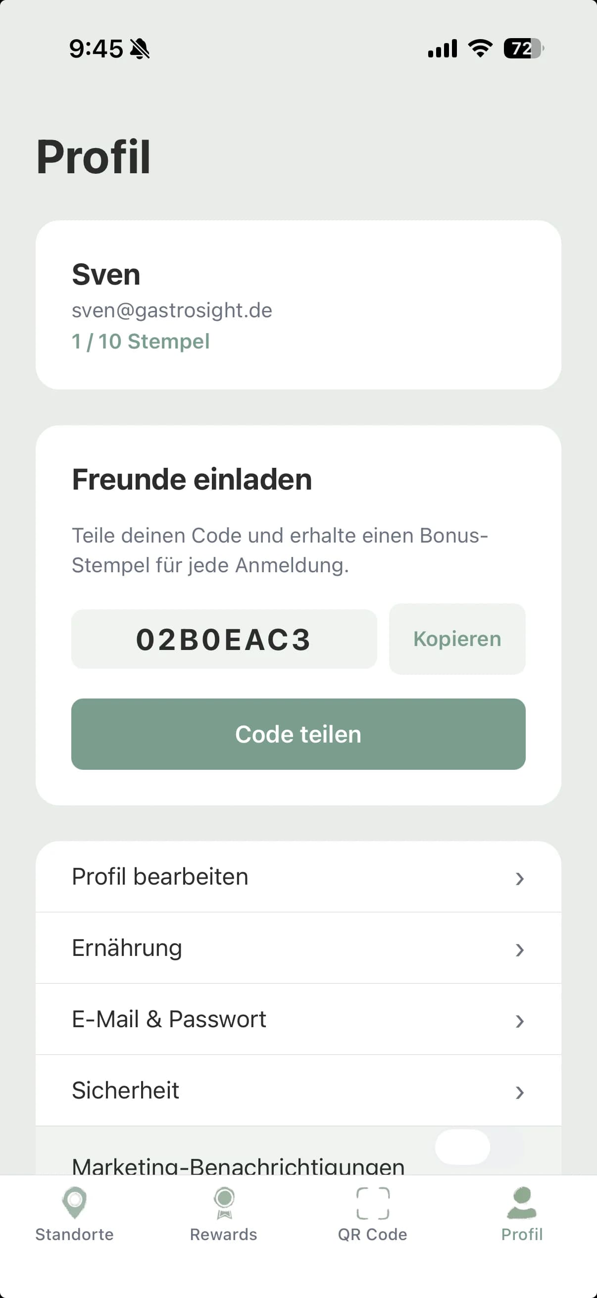 Loyalty Club App — Freunde einladen