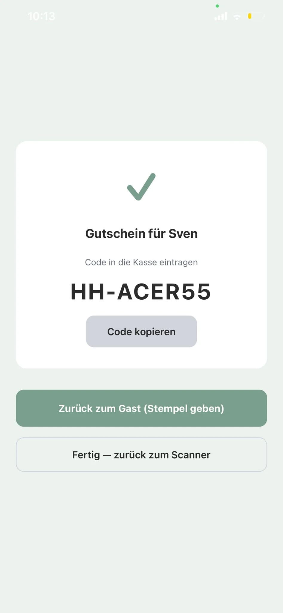 Service-App — Gutschein-Beleg